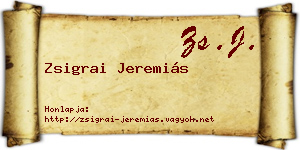 Zsigrai Jeremiás névjegykártya